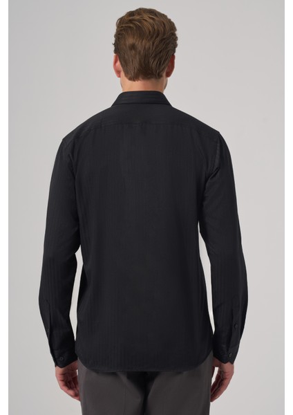 Erkek Siyah Trend Slim Fit Italyan Yaka Gömlek indirimleri