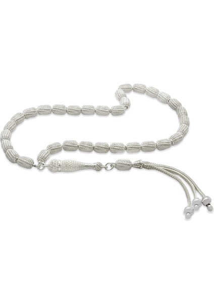 3 Lü Kamçı Top Püsküllü Telkari Tasarım Kapsül Kesim Gümüş Renk 925 Ayar Gümüş Tesbih