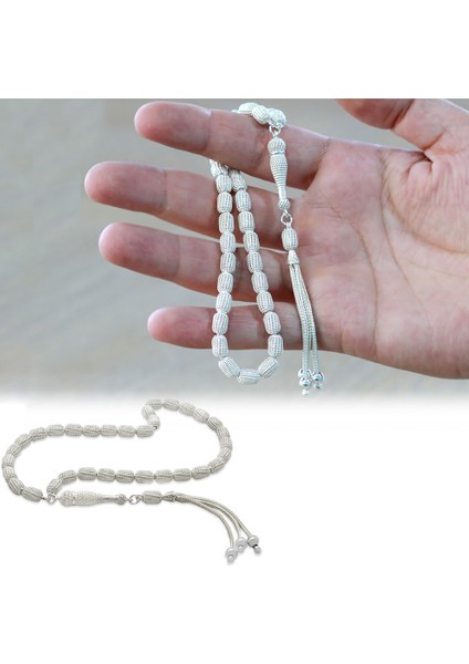 3 Lü Kamçı Top Püsküllü Telkari Tasarım Kapsül Kesim Gümüş Renk 925 Ayar Gümüş Tesbih fiyatları