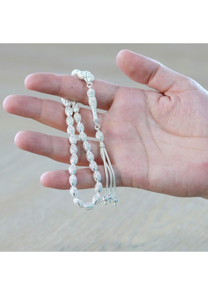 3 Lü Kamçı Püsküllü Çeşmi Bülbül Detaylı Telkari Tasarım Arpa Kesim Gümüş Renk 925 Ayar Gümüş Tesbih fırsatları