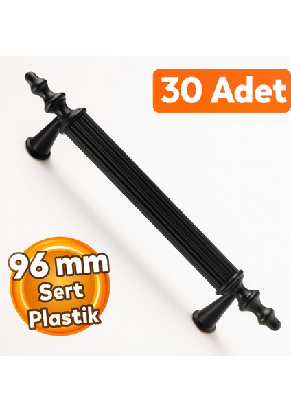 (Sert Plastik) 30 Adet Polavit 96 mm Siyah Mobilya Mutfak Çekmece Dolap Dolabı Kulpu Kulbu Kulpları