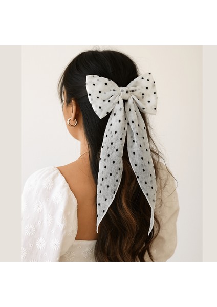 Siyah-Beyaz Puantiyeli Kadın Kurdele Toka