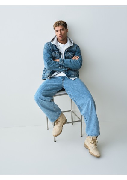 Erkek Açık Mavi Extra Baggy Jean Pantolon fırsatları
