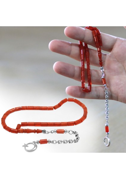 Kararmaz Metal Arnavut Püsküllü Kesme Kesim Ebruli Kırmızı Renk Mini Boy Ateş Kehribar Tesbih fiyatları