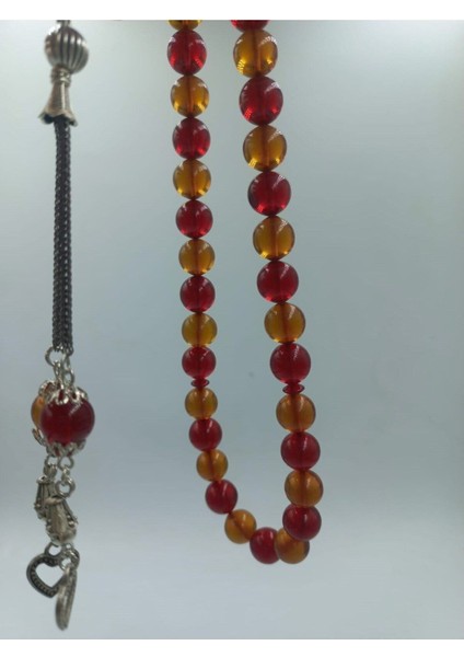 Küre Kesim Alpaka Püskül Kırmızı Sarı Kehribar Tespih (Ahşap Kutulu) modelleri