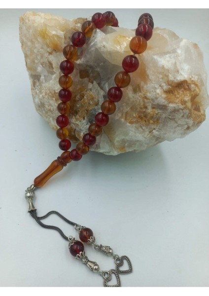 Küre Kesim Alpaka Püskül Kırmızı Sarı Kehribar Tespih (Ahşap Kutulu) fırsatları