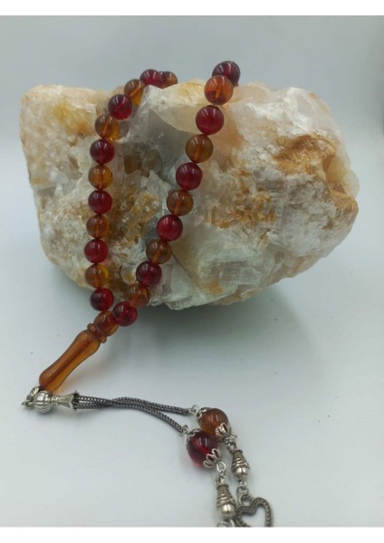 Küre Kesim Alpaka Püskül Kırmızı Sarı Kehribar Tespih (Ahşap Kutulu) indirimleri