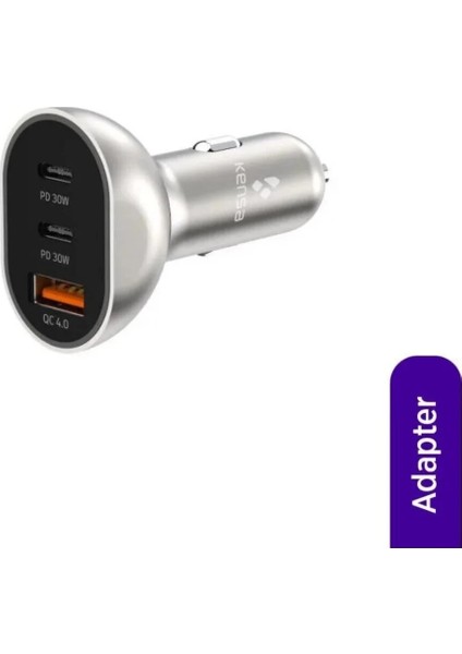 30W Pd Araç Içi Çakmaklık Hızlı Şarj Başlığı – 3 Port - Usb-C, Akıllı Güç Koruma Sistemli