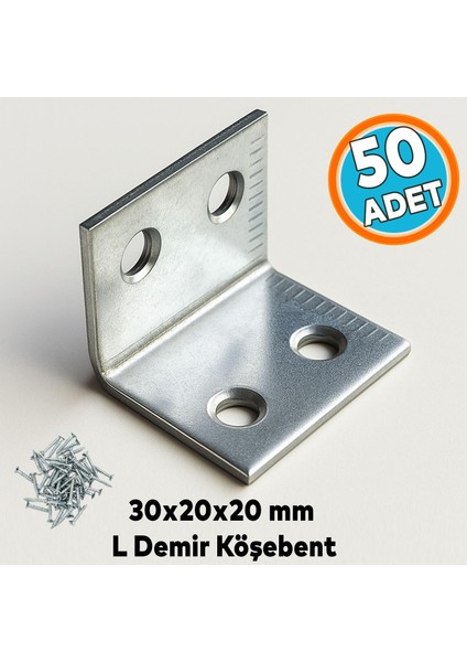(50 Adet) L Demiri 30X20X20 mm Metal Gönye Raf Köşe Sabitleme Mobilya Bağlantı Destek Parçası
