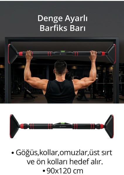 T-242 Denge Ayarlı Barfiks Barı / Ayarlanabilir 90-120 cm / Kapı Koridor / Barfix Aleti / Yeni Nesil