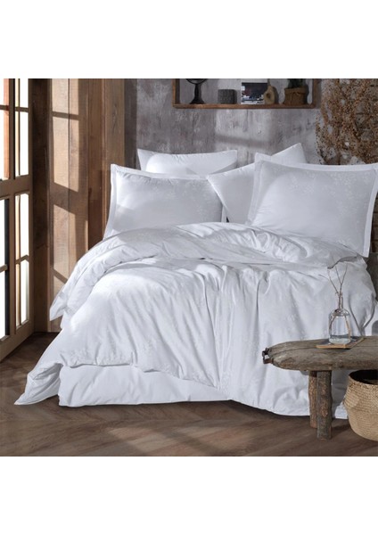 Ranforce %100 Pamuk Çift Kişilik Nevresim Takımı Velvet V1 Beyaz