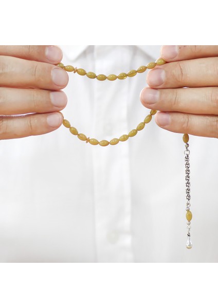 Kararmaz Metal Arnavut Zincir Püsküllü Arpa Kesim Hareli Sarı Mini Boy Ateş Kehribar Tesbih modelleri