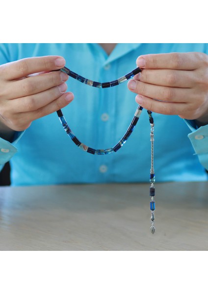 925 Ayar Gümüş Püsküllü Kesme Kesim Mavi Beyaz Ateş Kehribar Tesbih fırsatları