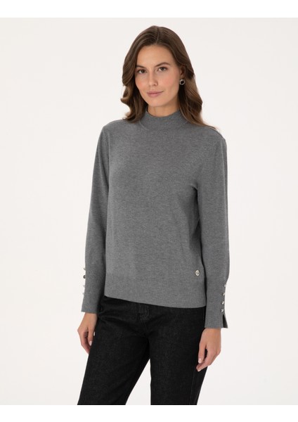 Kadın Gri Melanj Slim Fit Basic Kazak 50310887-VR086