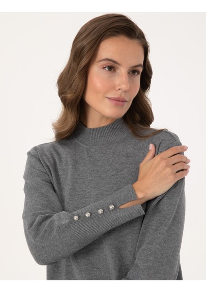 Kadın Gri Melanj Slim Fit Basic Kazak 50310887-VR086 fiyatları