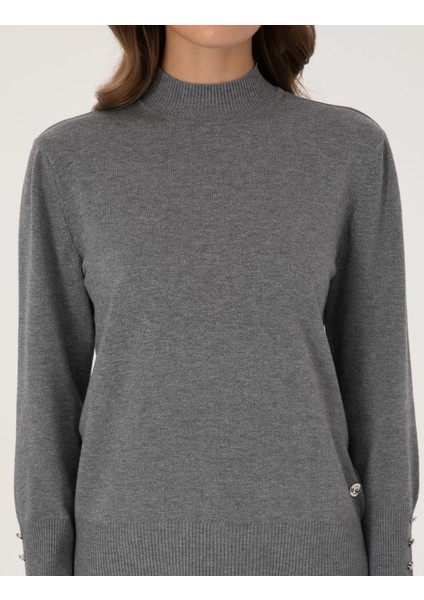 Kadın Gri Melanj Slim Fit Basic Kazak 50310887-VR086