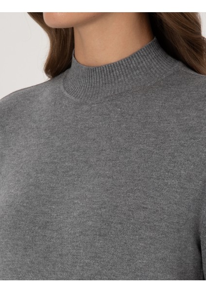 Kadın Gri Melanj Slim Fit Basic Kazak 50310887-VR086