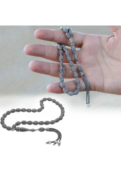 3 Lü Kamçı Püsküllü Çeşmi Bülbül Tasarım Arpa Kesim Eskitme Renk 925 Ayar Gümüş Tesbih fiyatları