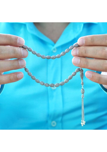 3 Lü Kamçı Püsküllü Çeşmi Bülbül Tasarım Arpa Kesim Eskitme Renk 925 Ayar Gümüş Tesbih indirimleri