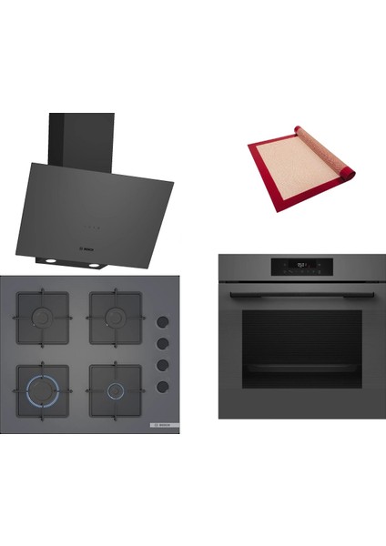 Gri 3 lü Ankastre Set 345 ( HJG852YN0T - POP6C9P30O - DWK64PJ70T ) - 3D Fry Hava ile Kızartma - Fırın Matı ile