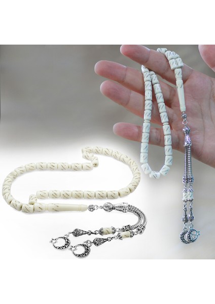 Kararmaz Metal Ayyıldız Püsküllü Kapsül Kesim Pirinç Işlemeli Deve Kemiği Tesbih fiyatları