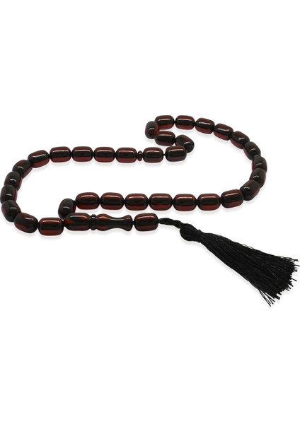 Çubuk Sıkma Kehribar Tesbih - Osmanlı Saray Püsküllü - Kırmızı Renk - Kapsül Kesim