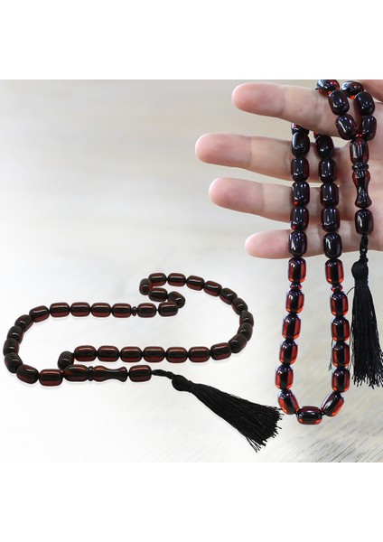 Çubuk Sıkma Kehribar Tesbih - Osmanlı Saray Püsküllü - Kırmızı Renk - Kapsül Kesim fiyatları