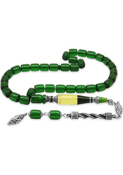 Kararmaz Metal Halat Püsküllü Kurşun Nakkaş Imameli Kapsül Kesim Yeşil Ateş Kehribar Tesbih