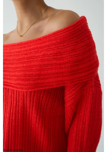 Kadın Omuz Açık Kaburga Örgü Geniş Yaka Büyük Boy Kazak fiyatları