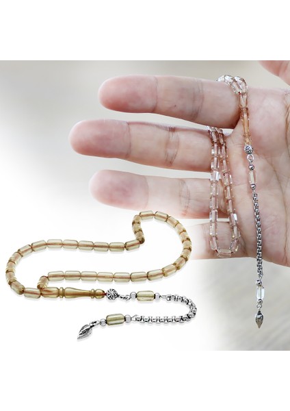 Ateş Kehribar Tesbih - Kararmaz Metal Püsküllü - Mini Boy - Şeffaf Beyaz Renk - Kapsül Kesim fiyatları