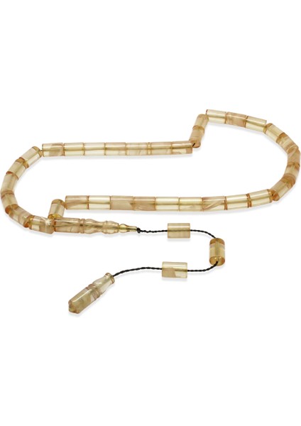 Ateş Kehribar Tesbih - Sistemli - Şeffaf Beyaz Hareli - Kesme Kesim