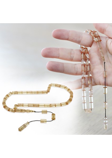 Ateş Kehribar Tesbih - Sistemli - Şeffaf Beyaz Hareli - Kesme Kesim fiyatları