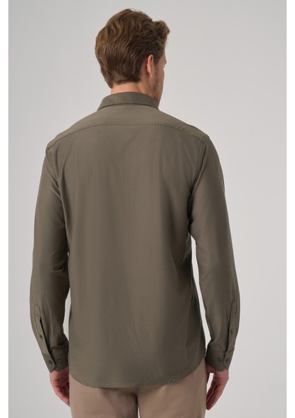 Erkek Haki Trend Düz Slim Fit Tam Italyan Yaka Gömlek indirimleri
