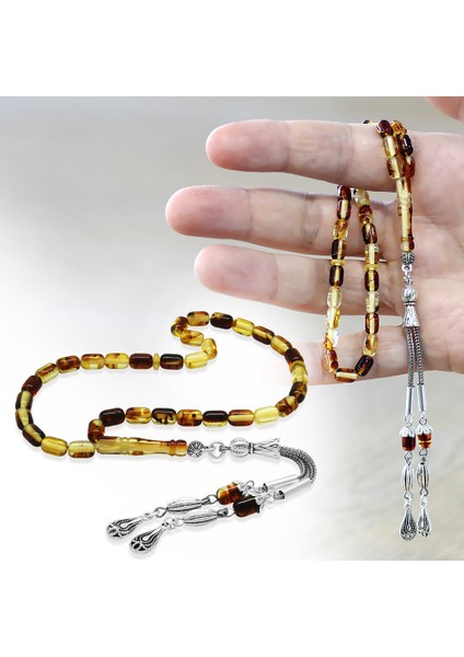 Fosilli Beyrut Kehribar Tesbih - Kararmaz Metal Püsküllü - Mini Boy - Sarı Siyah - Kapsül Kesim fiyatları