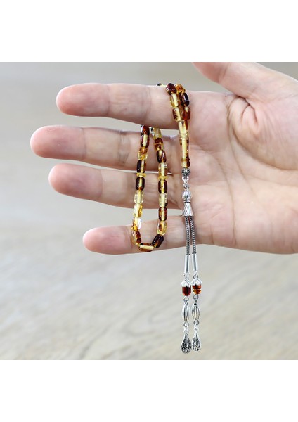 Fosilli Beyrut Kehribar Tesbih - Kararmaz Metal Püsküllü - Mini Boy - Sarı Siyah - Kapsül Kesim modelleri