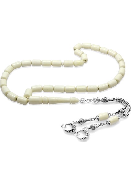 Kararmaz Metal Ayyıldız Püsküllü Kapsül Kesim Doğal Renk Deve Kemiği Tesbih