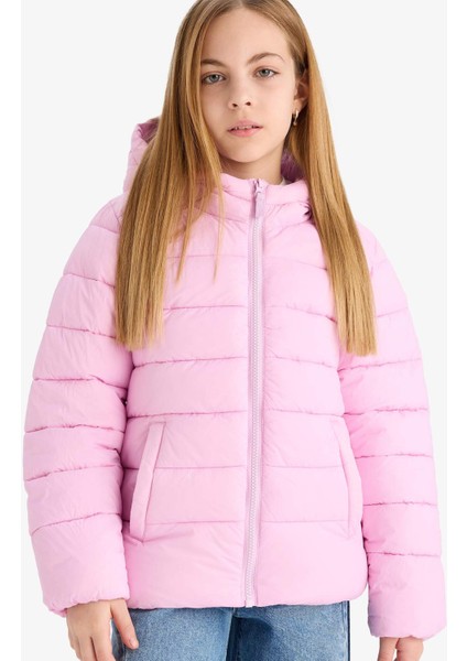 Kız Çocuk Su Geçirmez Kapüşonlu Fermuarlı Şişme Mont E5406A825AU