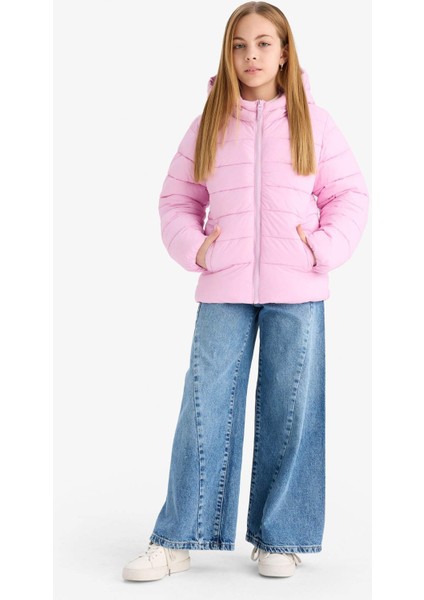 Kız Çocuk Su Geçirmez Kapüşonlu Fermuarlı Şişme Mont E5406A825AU