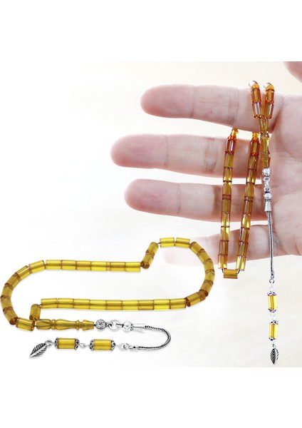 925 Ayar Gümüş Püsküllü Kesme Kesim Mini Boy Soft Sarı Ateş Kehribar Tesbih fiyatları