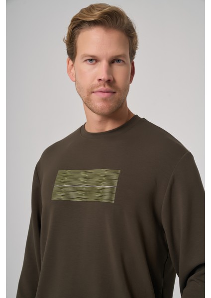 Erkek Haki Trend Baskılı Bisiklet Yaka Sweatshirt modelleri