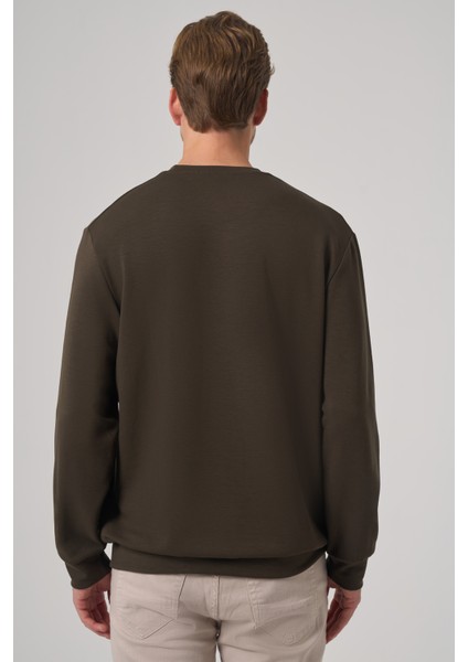 Erkek Haki Trend Baskılı Bisiklet Yaka Sweatshirt indirimleri