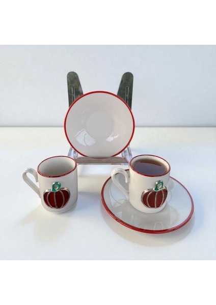 Homeinn Balkabağı Desenli 2’li Kahve Fincan Takımı – Şık Sunum, Hediyelik, Dekoratif, Seramik