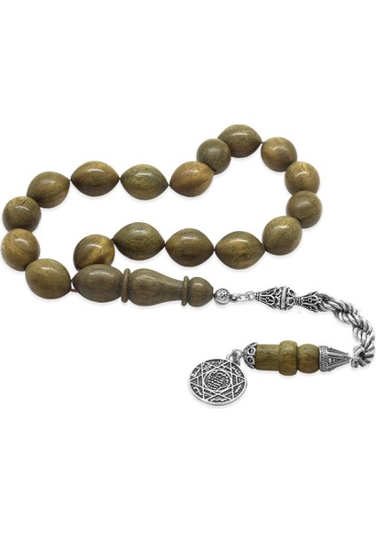 925 Ayar Gümüş Halat Püsküllü Arpa Kesim Kahverengi Pelesenk Efe Tesbih