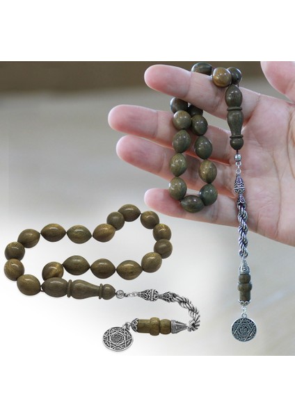 925 Ayar Gümüş Halat Püsküllü Arpa Kesim Kahverengi Pelesenk Efe Tesbih fiyatları