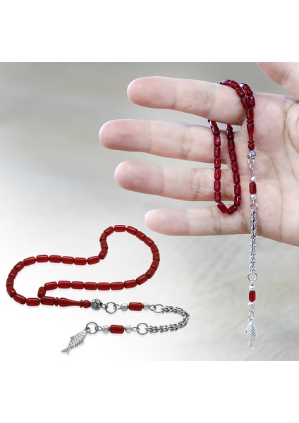 Kararmaz Metal Arnavut Püsküllü Kapsül Kesim Kırmızı Siyah Mini Boy Ateş Kehribar Tesbih fiyatları