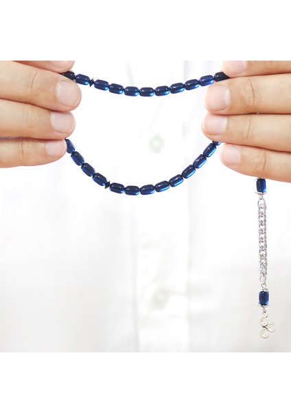 Sıkma Kehribar Tesbih - Kararmaz Metal Püsküllü - Mini Boy - Mavi Siyah - Kapsül Kesim modelleri