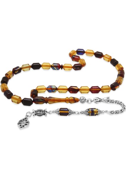 Kararmaz Metal Arnavut Püsküllü Uçlu Kapsül Kesim Bonibon Ateş Kehribar Tesbih