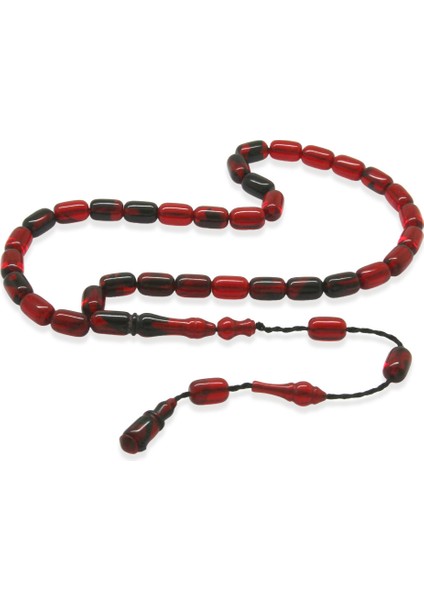 Ateş Kehribar Tesbih - Mini Boy - Sistem Takımlı - Kırmızı Siyah - Kapsül Kesim