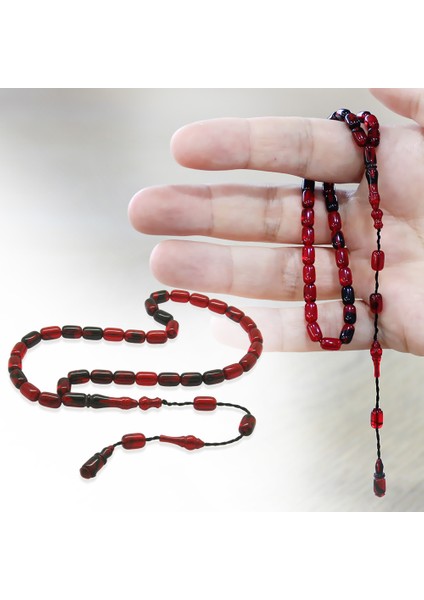 Ateş Kehribar Tesbih - Mini Boy - Sistem Takımlı - Kırmızı Siyah - Kapsül Kesim fiyatları