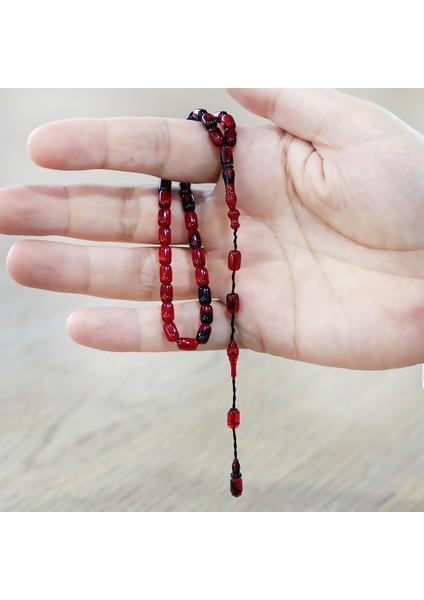 Ateş Kehribar Tesbih - Mini Boy - Sistem Takımlı - Kırmızı Siyah - Kapsül Kesim modelleri